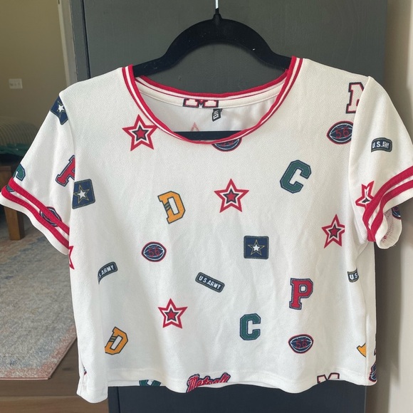 Ajile by Pantaloons Military Varsity Cropped Tee, Medium - Picture 4 of 8